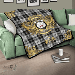 Scottish Erskine Black and White Clan Tartan Quilt - Military Logo Style Scottish Plaid Tartan Plaid