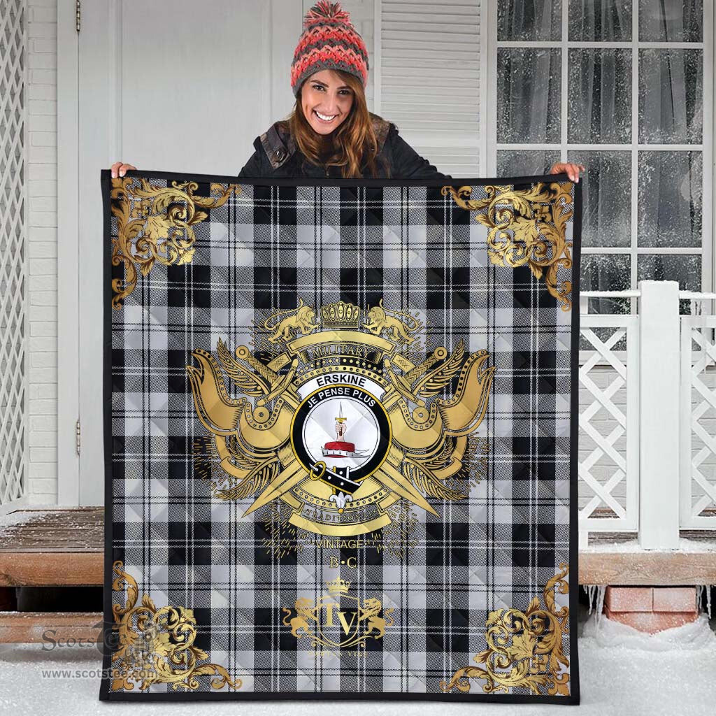 Scottish Erskine Black and White Clan Tartan Quilt - Military Logo Style Scottish Plaid Tartan Plaid