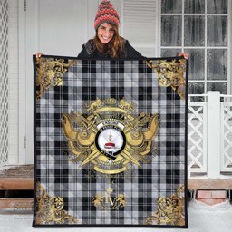 Scottish Erskine Black and White Clan Tartan Quilt - Military Logo Style Scottish Plaid Tartan Plaid