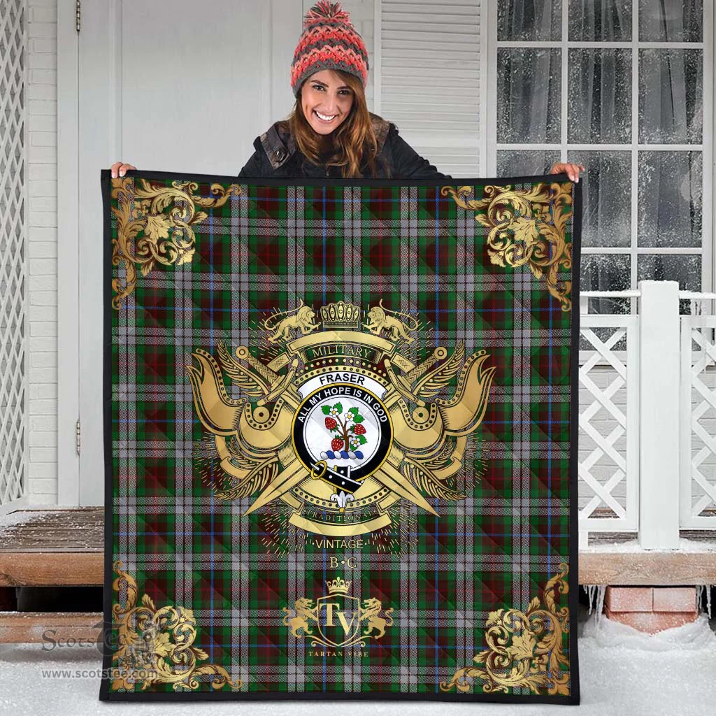 Scottish Fraser Hunting Dress Clan Tartan Quilt - Military Logo Style Scottish Plaid Tartan Plaid