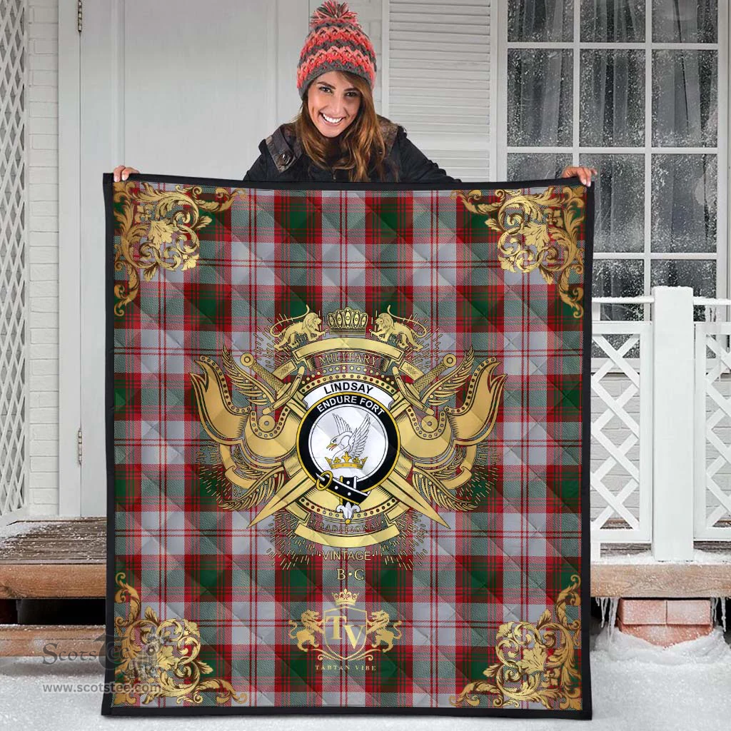 Scottish Lindsay Dress Red Clan Tartan Quilt - Military Logo Style Scottish Plaid Tartan Plaid
