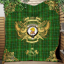 Scottish Forrester or Foster Hunting Clan Tartan Quilt - Military Logo Style Scottish Plaid Tartan Plaid