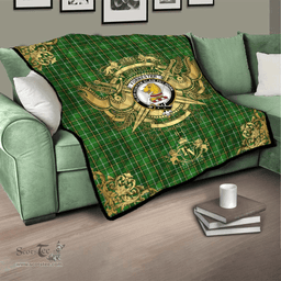Scottish Forrester or Foster Hunting Clan Tartan Quilt - Military Logo Style Scottish Plaid Tartan Plaid