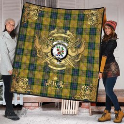 Scottish Fraser Yellow Clan Tartan Quilt - Military Logo Style Scottish Plaid Tartan Plaid
