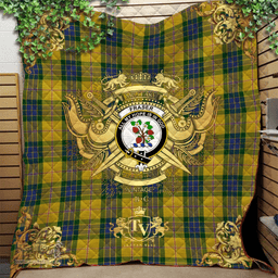 Scottish Fraser Yellow Clan Tartan Quilt - Military Logo Style Scottish Plaid Tartan Plaid