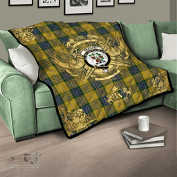 Scottish Fraser Yellow Clan Tartan Quilt - Military Logo Style Scottish Plaid Tartan Plaid