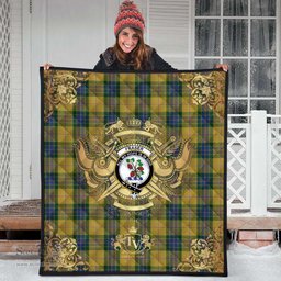 Scottish Fraser Yellow Clan Tartan Quilt - Military Logo Style Scottish Plaid Tartan Plaid