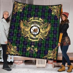 Scottish Leslie Hunting Clan Tartan Quilt - Military Logo Style Scottish Plaid Tartan Plaid