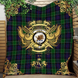 Scottish Leslie Hunting Clan Tartan Quilt - Military Logo Style Scottish Plaid Tartan Plaid