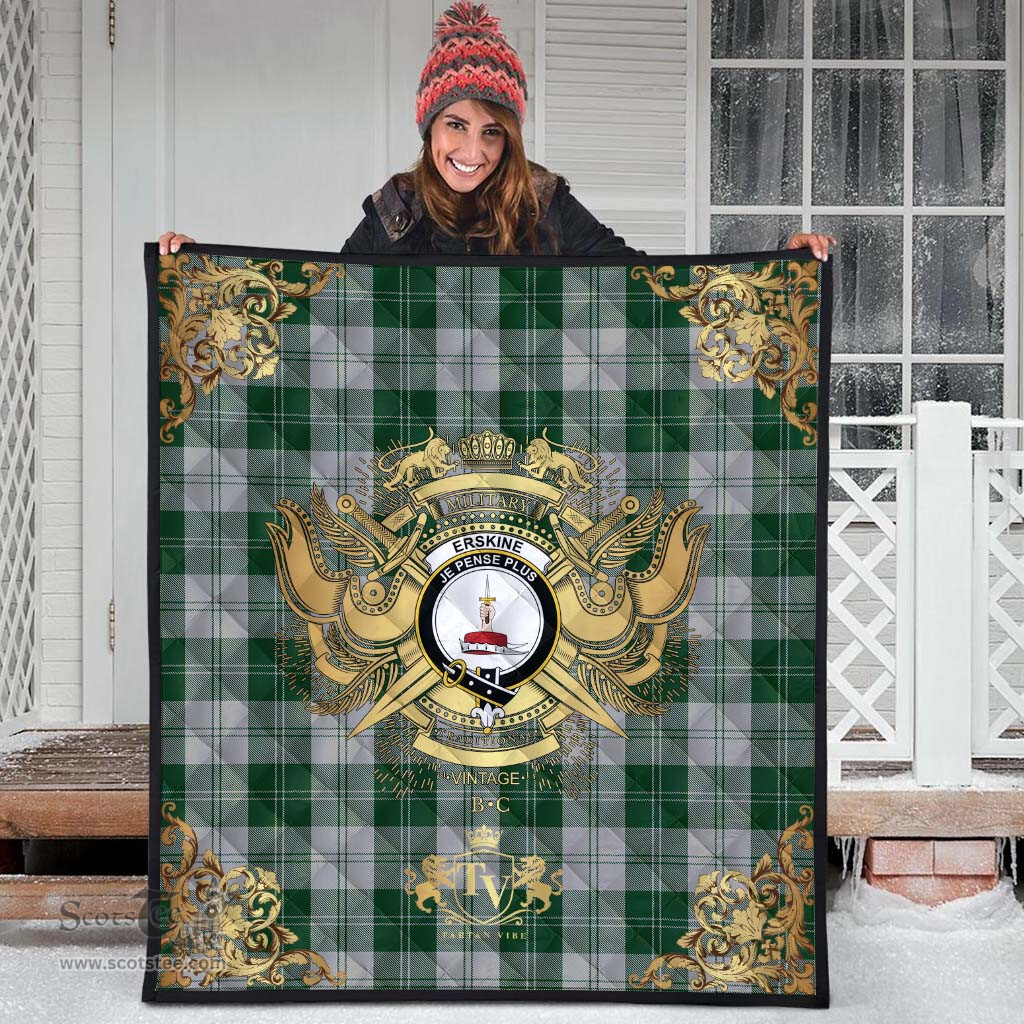 Scottish Erskine Green Clan Tartan Quilt - Military Logo Style Scottish Plaid Tartan Plaid