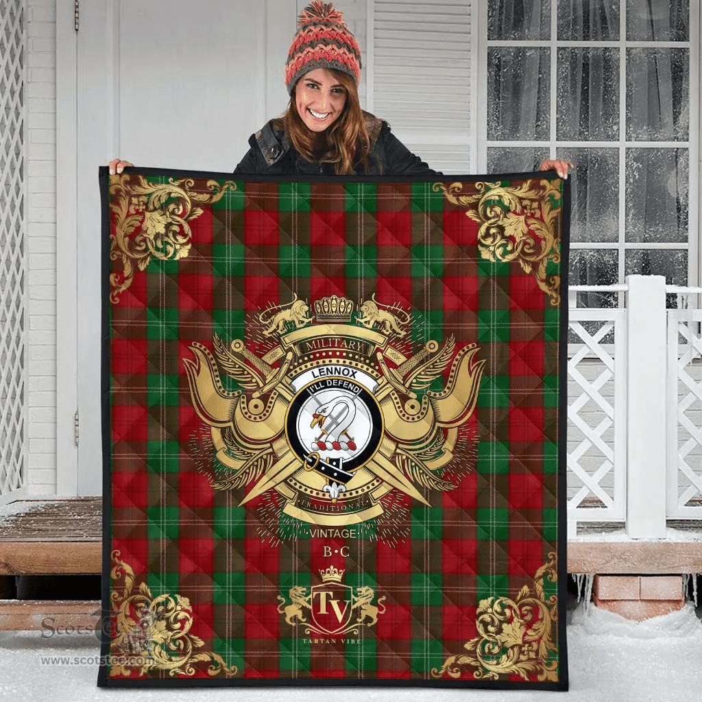 Scottish Lennox Clan Tartan Quilt - Military Logo Style Scottish Plaid Tartan Plaid