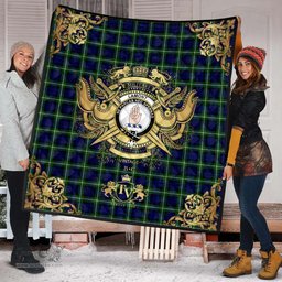 Scottish Lamont Modern Clan Tartan Quilt - Military Logo Style Scottish Plaid Tartan Plaid
