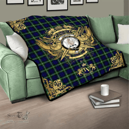 Scottish Lamont Modern Clan Tartan Quilt - Military Logo Style Scottish Plaid Tartan Plaid
