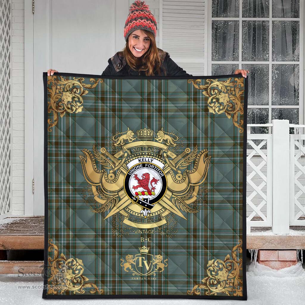 Scottish Kelly Dress Clan Tartan Quilt - Military Logo Style Scottish Plaid Tartan Plaid