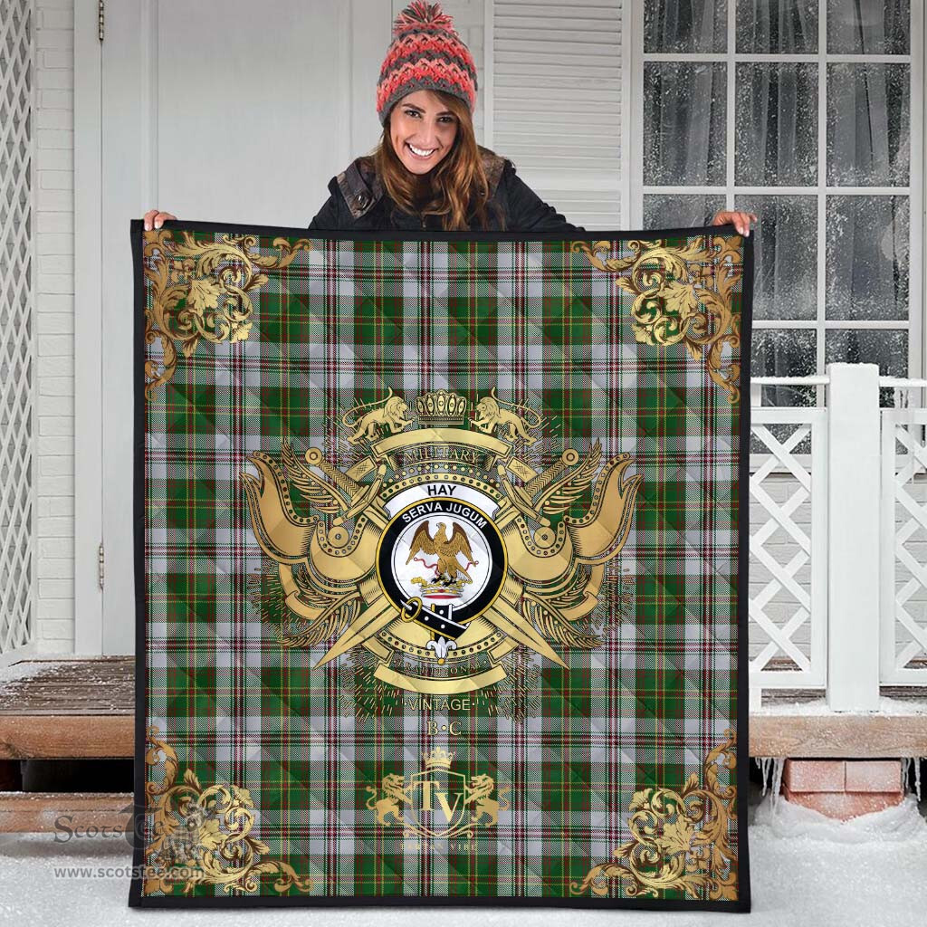 Scottish Hay White Dress Clan Tartan Quilt - Military Logo Style Scottish Plaid Tartan Plaid