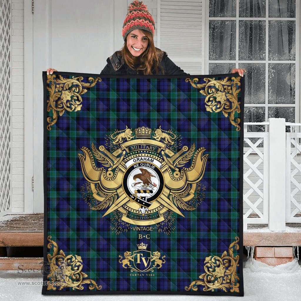 Scottish Graham of Menteith Clan Tartan Quilt - Military Logo Style Scottish Plaid Tartan Plaid