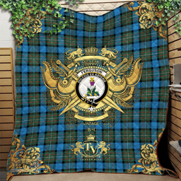 Scottish Fergusson Ancient Clan Tartan Quilt - Military Logo Style Scottish Plaid Tartan Plaid