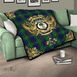 Scottish Hamilton Green Hunting Clan Tartan Quilt - Military Logo Style Scottish Plaid Tartan Plaid