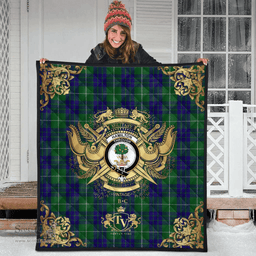 Scottish Hamilton Green Hunting Clan Tartan Quilt - Military Logo Style Scottish Plaid Tartan Plaid