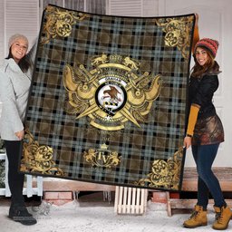 Scottish Graham of Menteith Weathered Clan Tartan Quilt - Military Logo Style Scottish Plaid Tartan Plaid