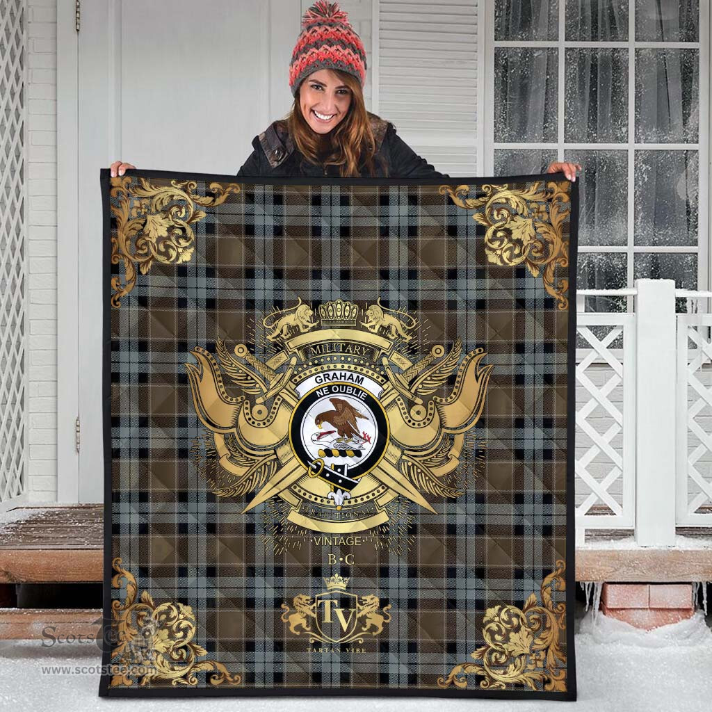 Scottish Graham of Menteith Weathered Clan Tartan Quilt - Military Logo Style Scottish Plaid Tartan Plaid