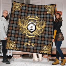 Scottish Gunn Weathered Clan Tartan Quilt - Military Logo Style Scottish Plaid Tartan Plaid