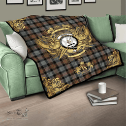 Scottish Gunn Weathered Clan Tartan Quilt - Military Logo Style Scottish Plaid Tartan Plaid