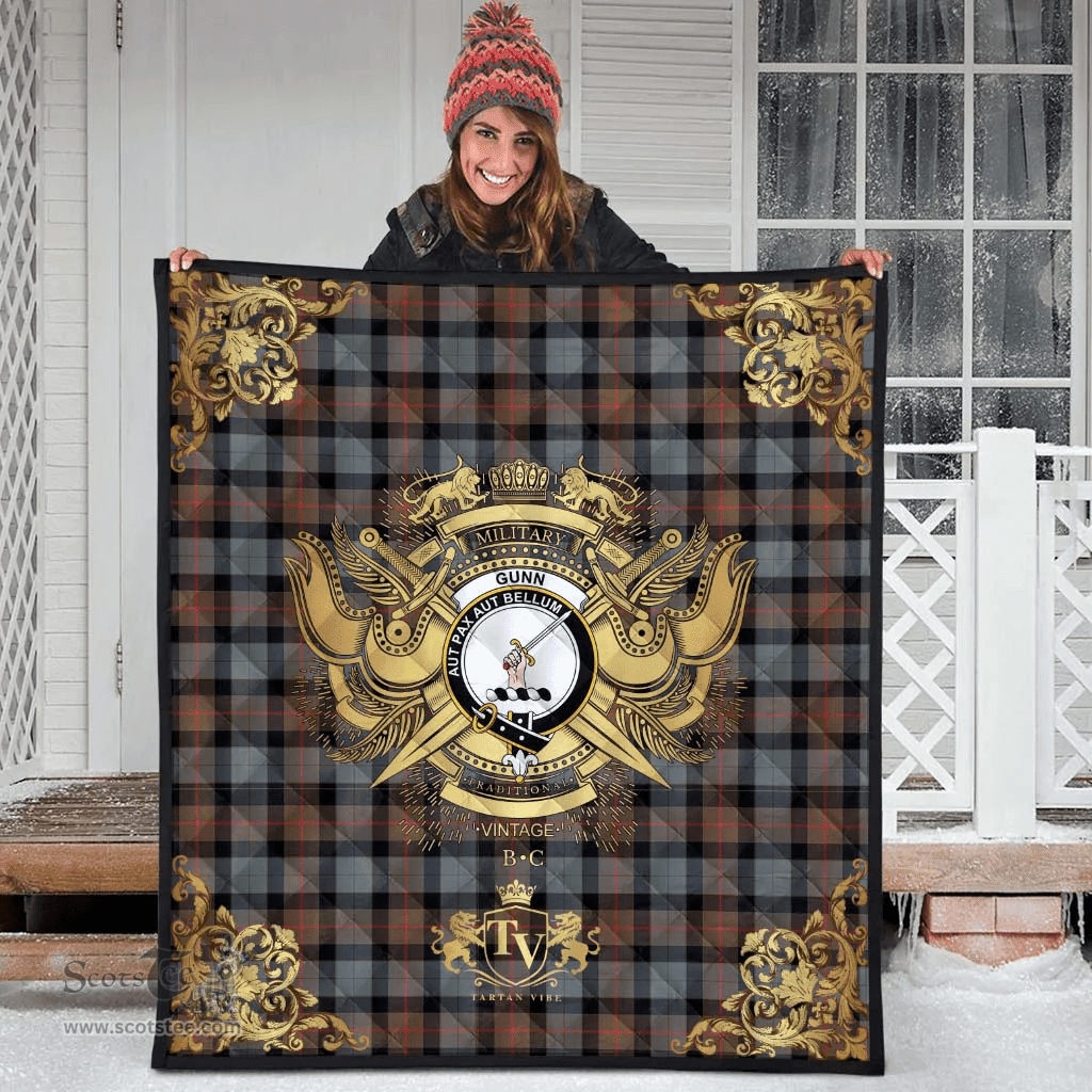 Scottish Gunn Weathered Clan Tartan Quilt - Military Logo Style Scottish Plaid Tartan Plaid