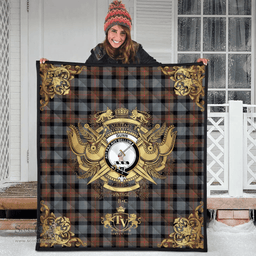 Scottish Gunn Weathered Clan Tartan Quilt - Military Logo Style Scottish Plaid Tartan Plaid