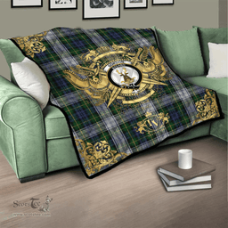 Scottish Gordon Dress Clan Tartan Quilt - Military Logo Style Scottish Plaid Tartan Plaid