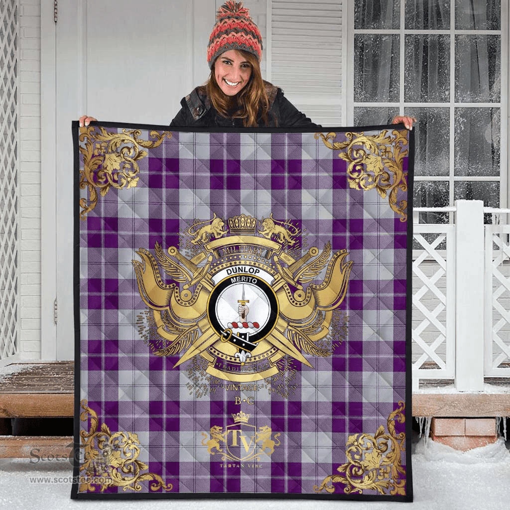 Scottish Dunlop Dress Clan Tartan Quilt - Military Logo Style Scottish Plaid Tartan Plaid