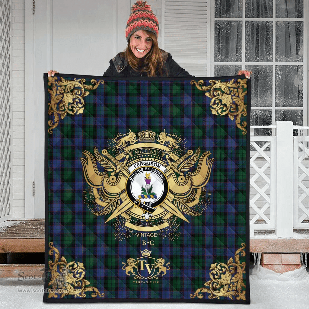 Scottish Ferguson of Balquhidder Clan Tartan Quilt - Military Logo Style Scottish Plaid Tartan Plaid
