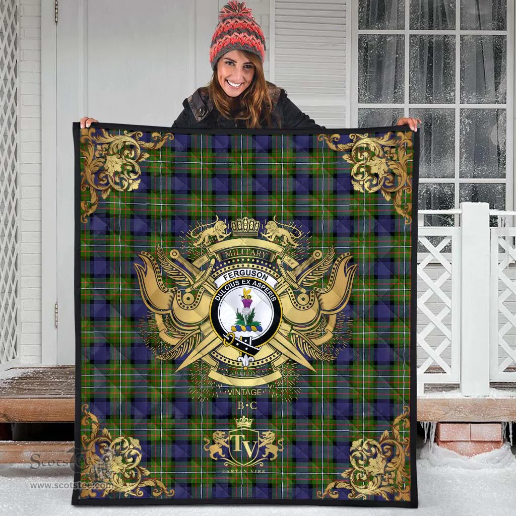 Scottish Ferguson Modern Clan Tartan Quilt - Military Logo Style Scottish Plaid Tartan Plaid