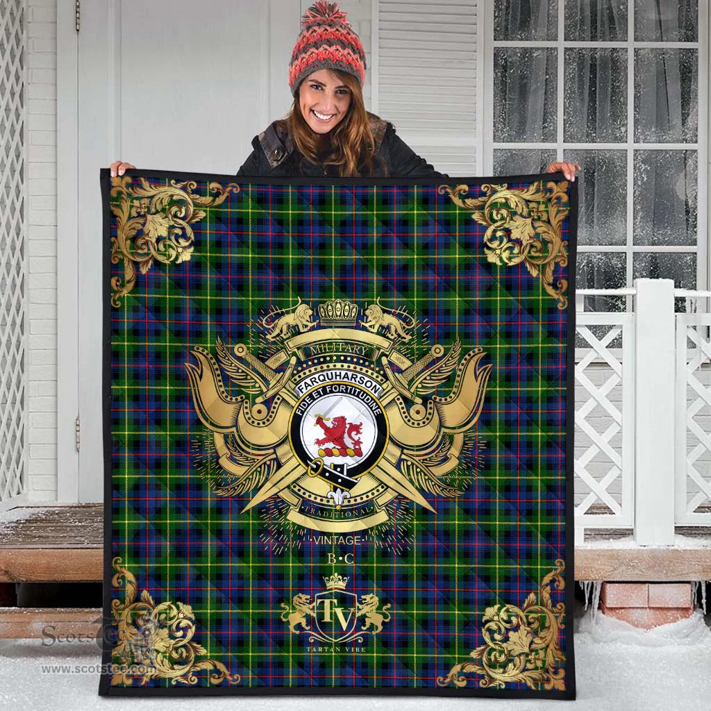 Scottish Farquharson Modern Clan Tartan Quilt - Military Logo Style Scottish Plaid Tartan Plaid