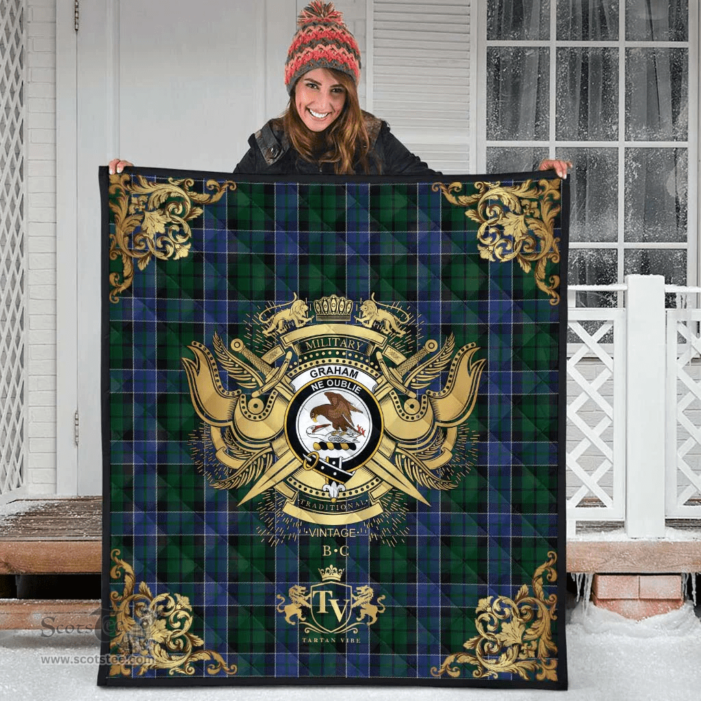 Scottish Graham of Montrose 01 Clan Tartan Quilt - Military Logo Style Scottish Plaid Tartan Plaid