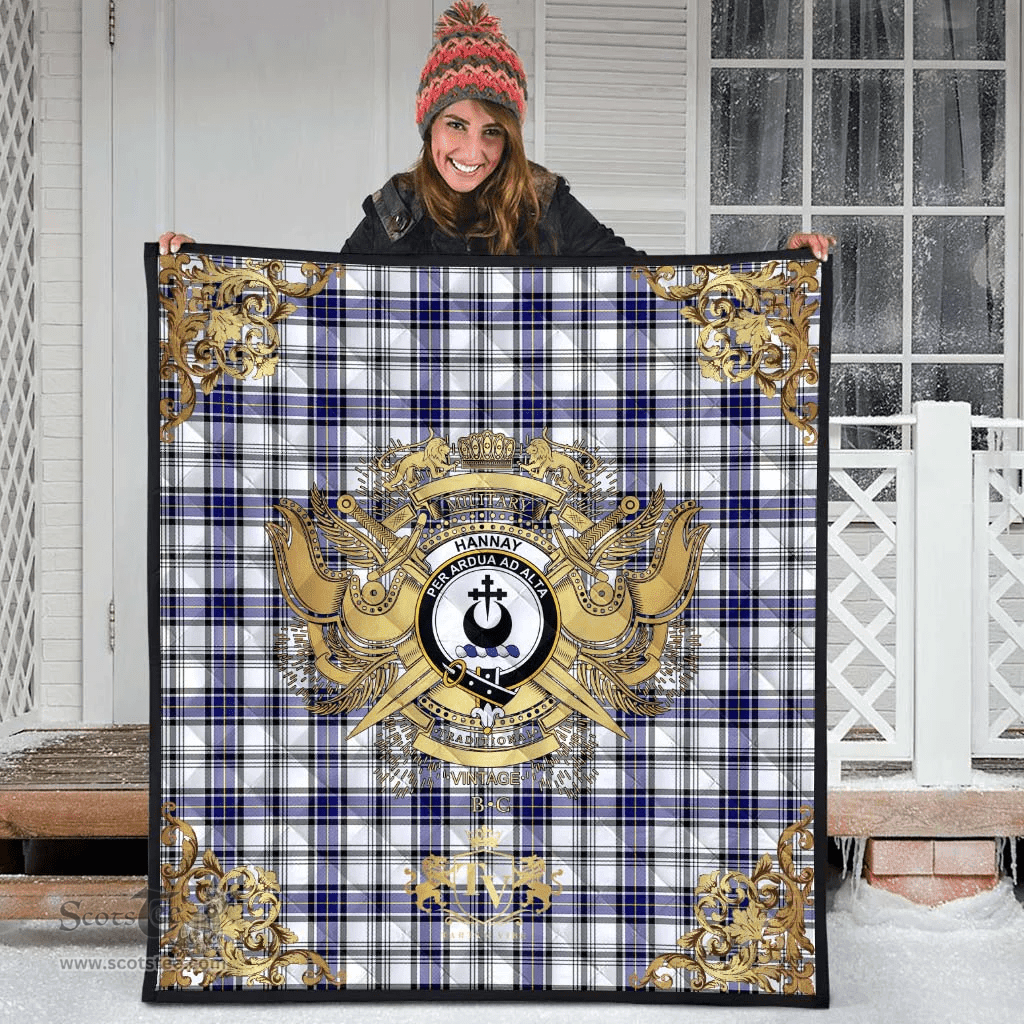 Scottish Hannay Modern Clan Tartan Quilt - Military Logo Style Scottish Plaid Tartan Plaid