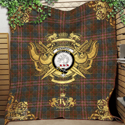 Scottish Kennedy Weathered Clan Tartan Quilt - Military Logo Style Scottish Plaid Tartan Plaid