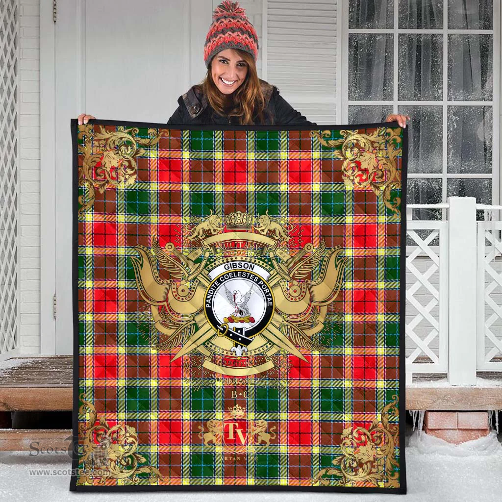 Scottish Gibsone (Gibson - Gibbs) 02 Clan Tartan Quilt - Military Logo Style Scottish Plaid Tartan Plaid