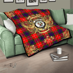 Scottish Fraser Modern Clan Tartan Quilt - Military Logo Style Scottish Plaid Tartan Plaid
