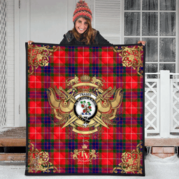Scottish Fraser Modern Clan Tartan Quilt - Military Logo Style Scottish Plaid Tartan Plaid