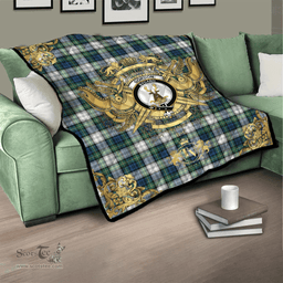 Scottish Gordon Dress Ancient Clan Tartan Quilt - Military Logo Style Scottish Plaid Tartan Plaid