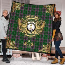 Scottish Gray Hunting Clan Tartan Quilt - Military Logo Style Scottish Plaid Tartan Plaid
