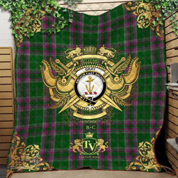 Scottish Gray Hunting Clan Tartan Quilt - Military Logo Style Scottish Plaid Tartan Plaid