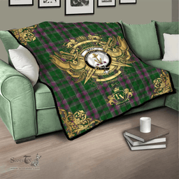 Scottish Gray Hunting Clan Tartan Quilt - Military Logo Style Scottish Plaid Tartan Plaid