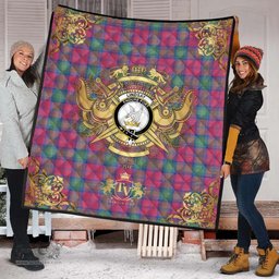 Scottish Lindsay Ancient Clan Tartan Quilt - Military Logo Style Scottish Plaid Tartan Plaid