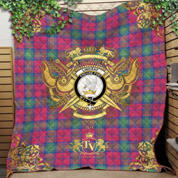 Scottish Lindsay Ancient Clan Tartan Quilt - Military Logo Style Scottish Plaid Tartan Plaid