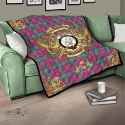 Scottish Lindsay Ancient Clan Tartan Quilt - Military Logo Style Scottish Plaid Tartan Plaid