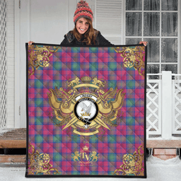 Scottish Lindsay Ancient Clan Tartan Quilt - Military Logo Style Scottish Plaid Tartan Plaid