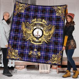 Scottish Dunlop Modern Clan Tartan Quilt - Military Logo Style Scottish Plaid Tartan Plaid