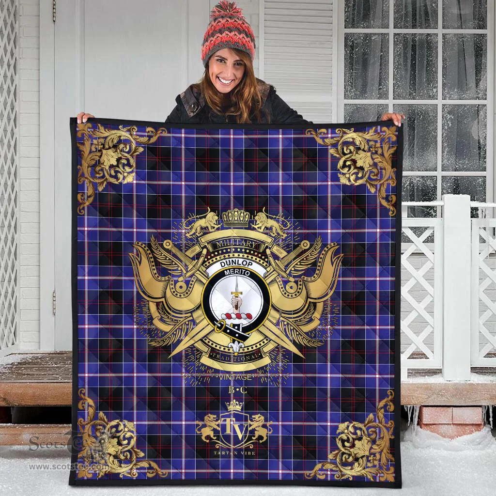Scottish Dunlop Modern Clan Tartan Quilt - Military Logo Style Scottish Plaid Tartan Plaid